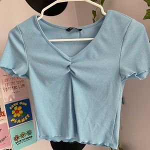 Sky blue rushed V-neck top